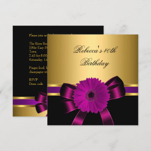 Invitation 40e anniversaire Noir Plum rose violet or