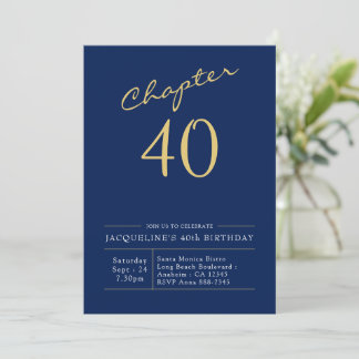 Invitation 40e Anniversaire Or Script moderne bleu