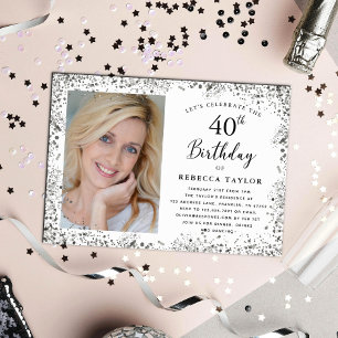 Invitation 40e anniversaire paillettes argentées élégantes