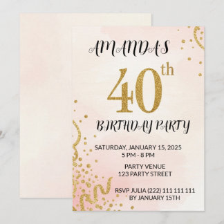 Invitation 40e anniversaire Paillettes Or Moderne