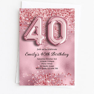 Invitation 40e Anniversaire Paillettes Roses