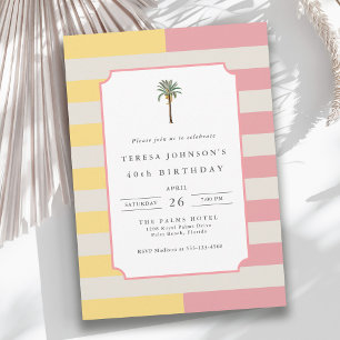 Invitation 40e anniversaire Palm Beach rayure pastel tropical