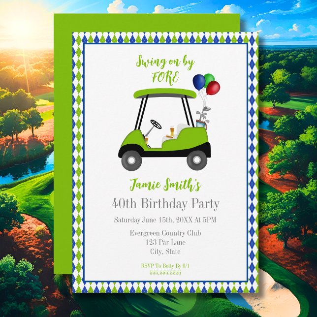 Invitation 40e anniversaire Panier de golf masculin Élégante  (Créateur téléchargé)