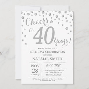 Invitation 40e anniversaire Parties scintillant d'argent Invi