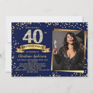 Invitation 40e anniversaire Parties scintillant d'or bleu mar