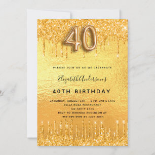 Invitation 40e anniversaire parties scintillant d'or gouttes 