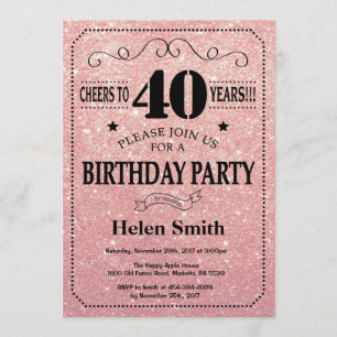 Invitation 40e anniversaire Parties scintillant d'or noir et
