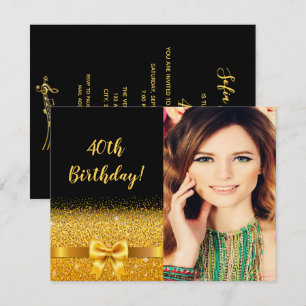 Invitation 40e anniversaire photo noir or arc