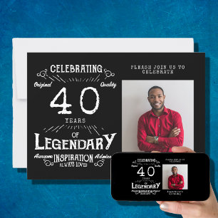Invitation 40e anniversaire photo noir Vintage