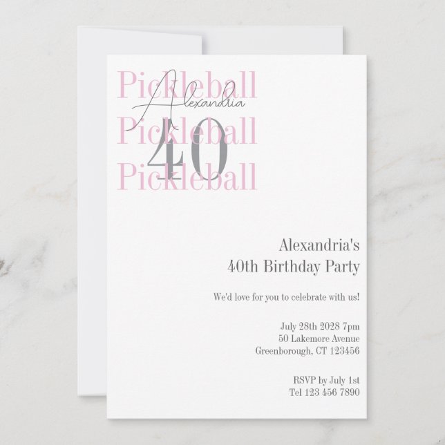 Invitation 40e anniversaire Pickleball rose (Devant)