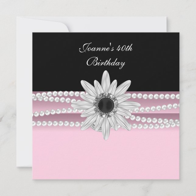 Invitation 40e anniversaire Pink Black Pearl Flower (Devant)