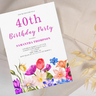 Invitation 40e anniversaire Pink Floral
