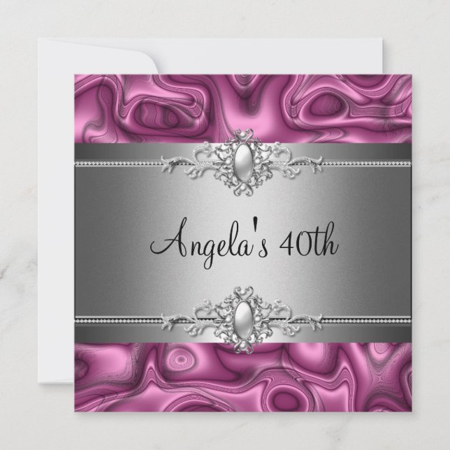 Invitation 40e anniversaire Pink Silver Abstrait (Devant)