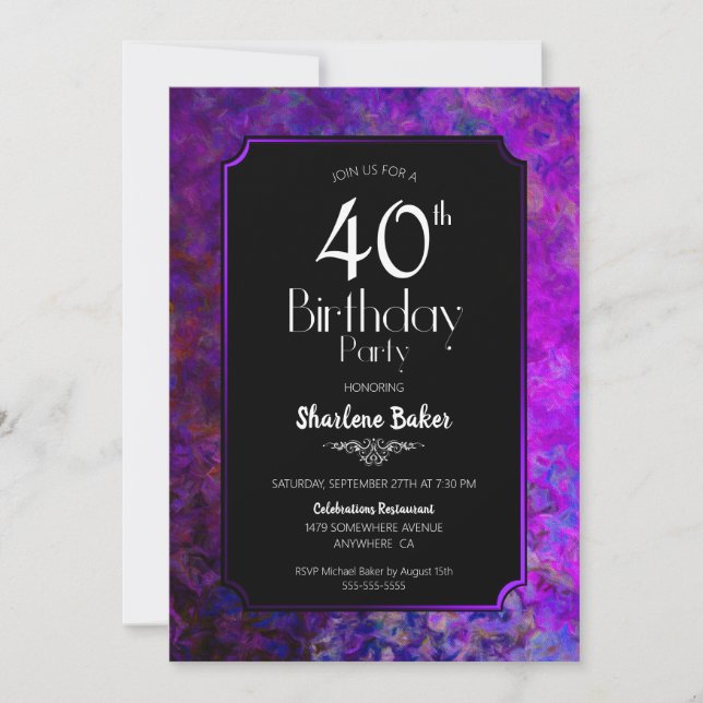 Invitation 40e anniversaire Purple et Black Party (Devant)
