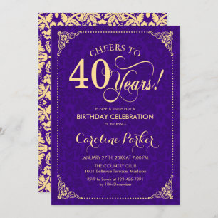 Invitation 40e anniversaire - Purple Gold Damask