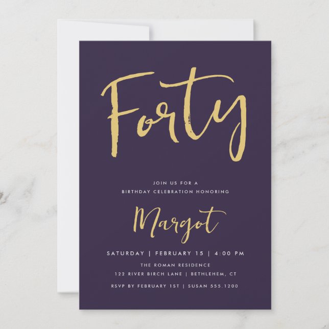 Invitation 40e anniversaire Purple Gold Forty Milestone (Devant)