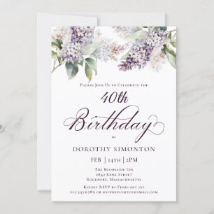 Invitation 40e anniversaire Purple Spring Fleur Lilac