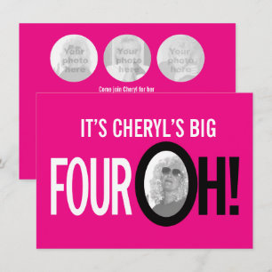 Invitation 40e anniversaire QUATRE OH! photo rose retro paysa