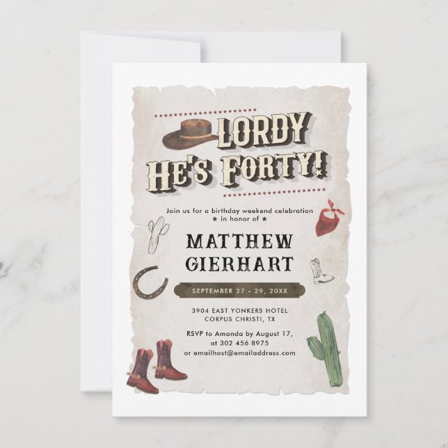 Invitation 40e anniversaire Retro Cowboy Rodeo Party (Devant)