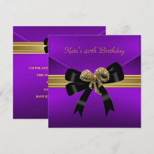 Invitation 40e anniversaire Rich Royal Black Purple Bijou or