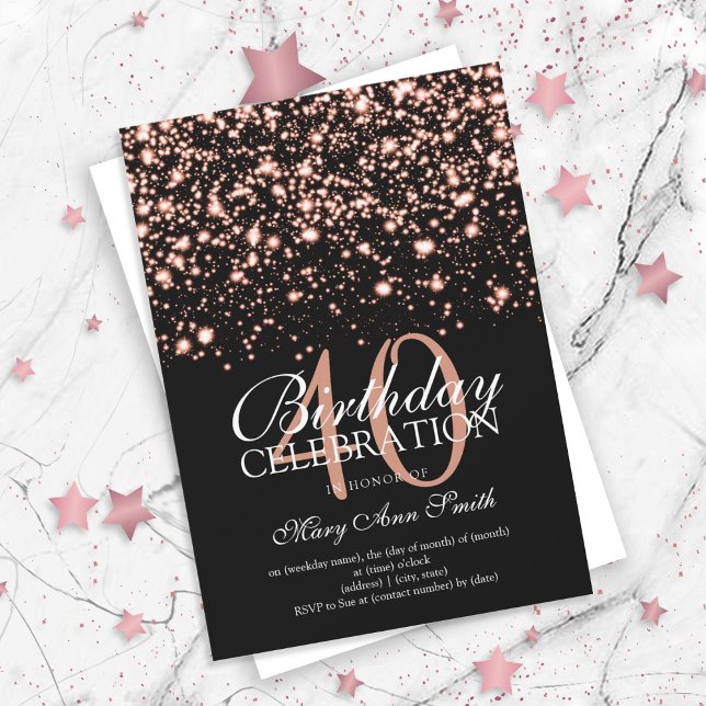 Invitation 40e anniversaire Rose de fête Gold Midnight Glam (Créateur téléchargé)