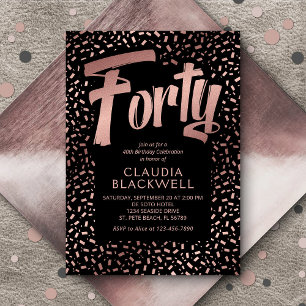 Invitation 40e anniversaire Rose Gold Confetti