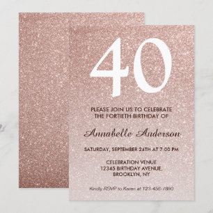 Invitation 40e anniversaire Rose Rose Parties scintillant or 