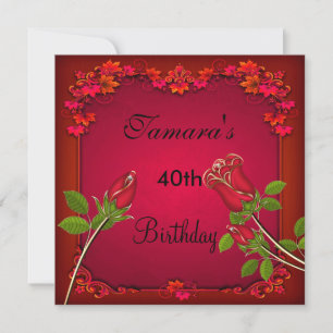 Invitation 40e anniversaire Rose rouge Floral Élégant Invitat