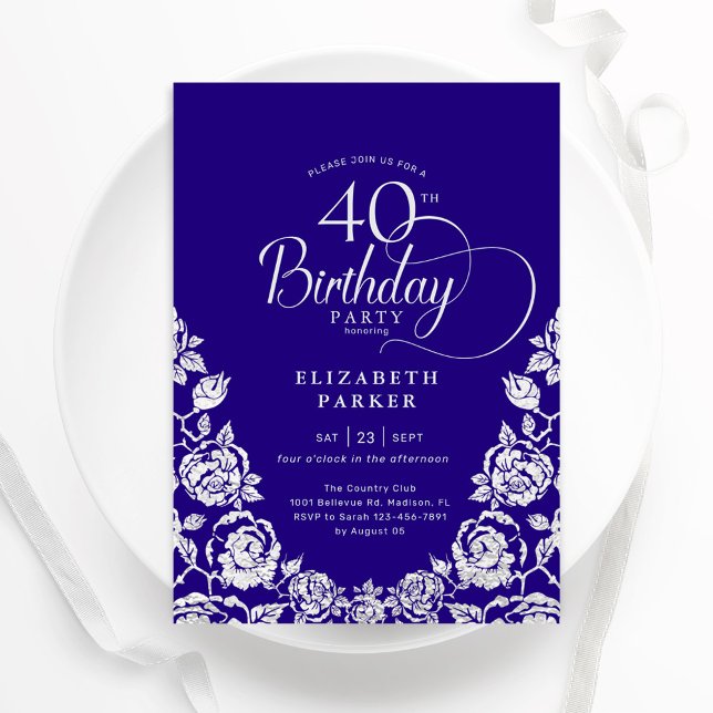 Invitation 40e anniversaire Roses d'argent violet (Créateur téléchargé)