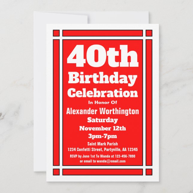 Invitation 40e anniversaire rouge (Devant)