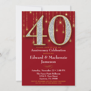 Invitation 40e Anniversaire Rouge Or Diamants