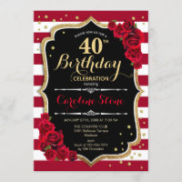 40e anniversaire - Rouge or noir blanc rayures Ros