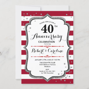 Invitation 40e Anniversaire - Rouge Rubis Blanc Argent