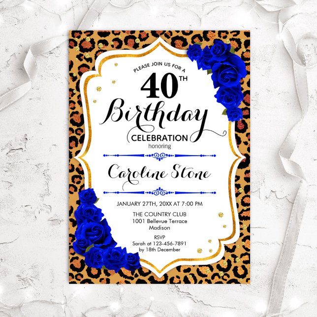 Invitation 40e anniversaire - Royal Blue Gold Empreinte de lé (Créateur téléchargé)