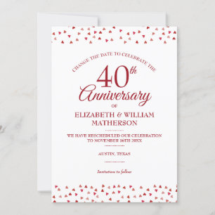 Invitation 40e Anniversaire Ruby Hearts Change la Date
