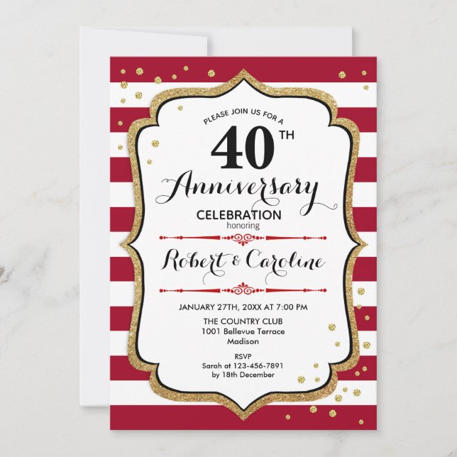 Invitation 40e anniversaire - Ruby Red Gold White (Devant)
