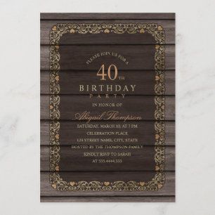 Invitation 40e anniversaire Rustic Wood Fancy Country Party