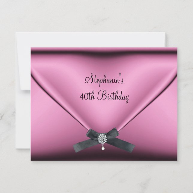 Invitation 40e anniversaire Soie rose bijou diamant (Devant)