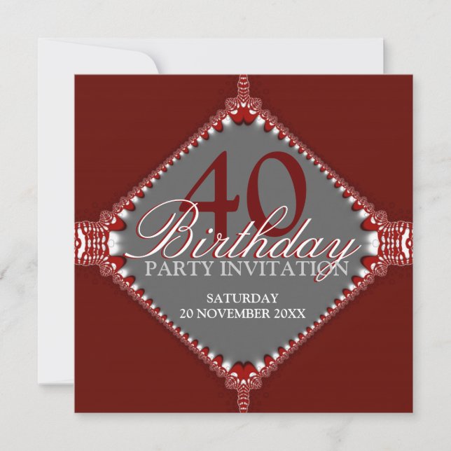 Invitation 40e anniversaire sombres rouge et gris élégante In (Devant)