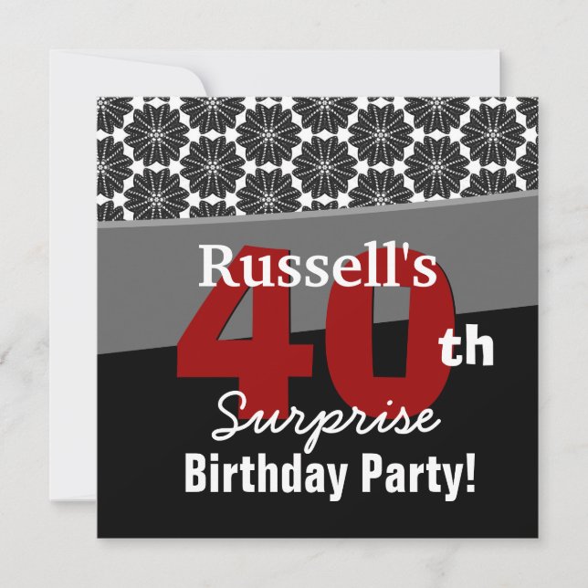 Invitation 40e anniversaire surprise Black White Red V34 (Devant)