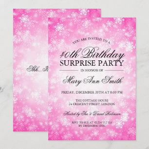 Invitation 40e anniversaire surprise Pink Winter Wonderland