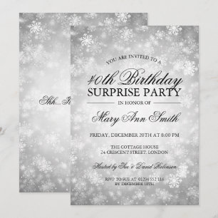 Invitation 40e anniversaire surprise Silver Winter Wonderland