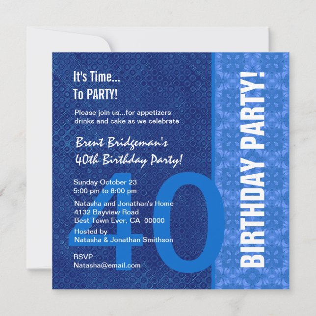 Invitation 40e anniversaire teintes modernes de bleu B40 (Devant)