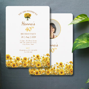 Invitation 40e anniversaire Tournesol Rustique photo florale