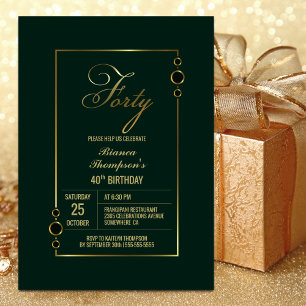 Invitation 40e anniversaire Vert avec Gold Frame Party