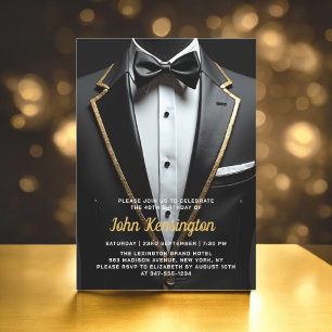Invitation 40e événement d'anniversaire Black and Gold Tuxedo