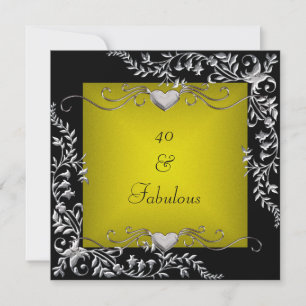 Invitation 40e fête d'anniversaire Black Bright Chartreuse Go