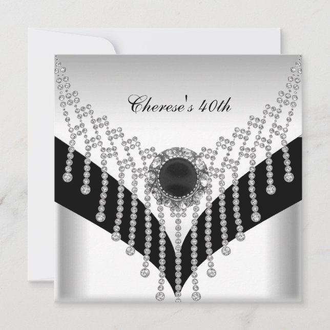 Invitation 40e fête d'anniversaire Black White Diamond Jewel (Devant)