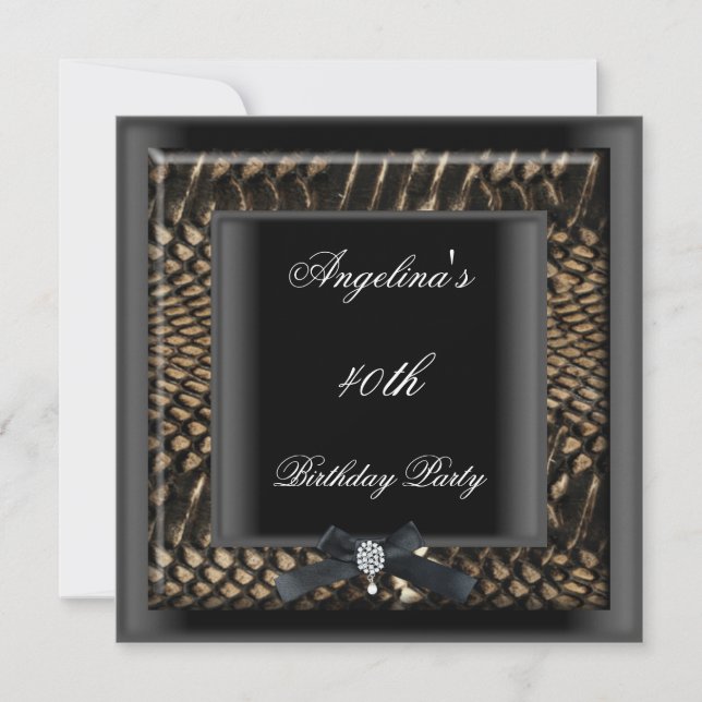 Invitation 40e fête d'anniversaire Elegant Black Snakeskin Je (Devant)