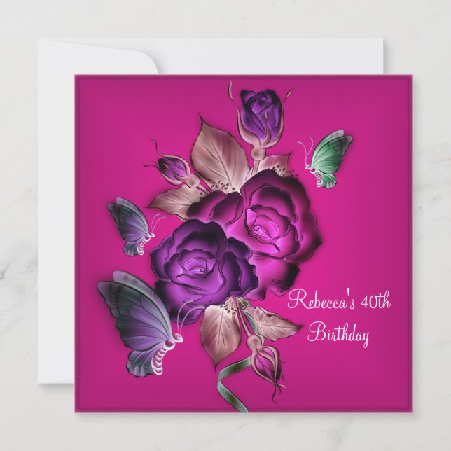 Invitation 40e fête d'anniversaire Elégant rose violet roses  (Devant)